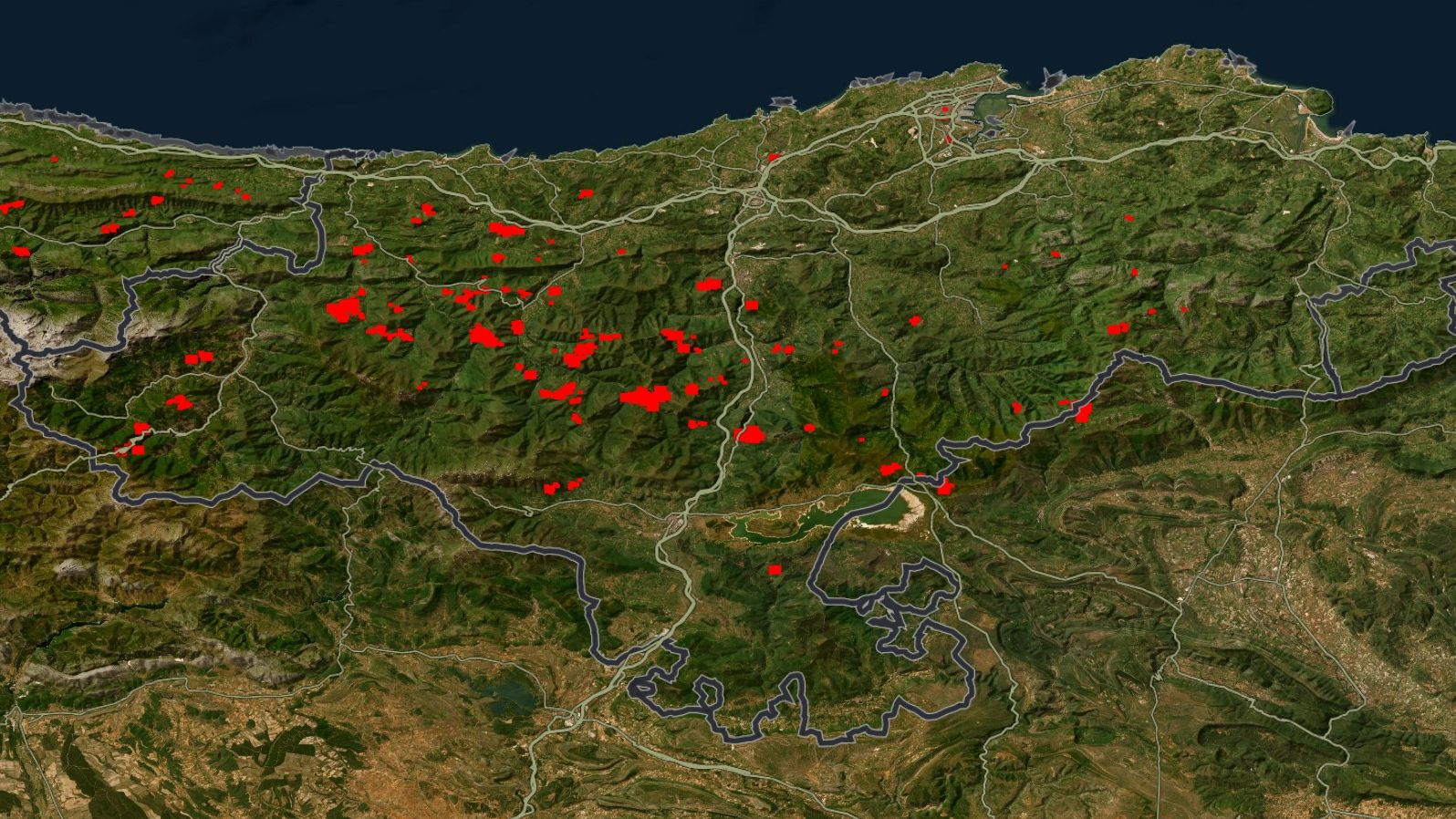  Localització dels incendis declarats a Cantàbria des del 4 d'abril